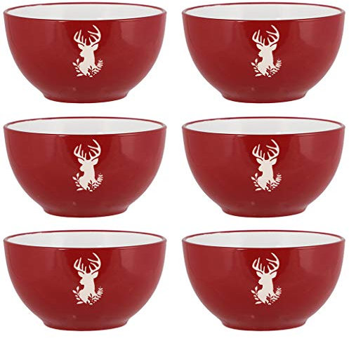 Set of 6 Red 500ml Stoneware Dishwasher Microwave Safe Cereal Bowls