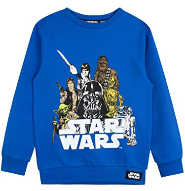 Star Wars Jungen Sweatshirt Darth Vader Chewbacca R2D2 Yoda Pullover Fur Kinder Blau 158
