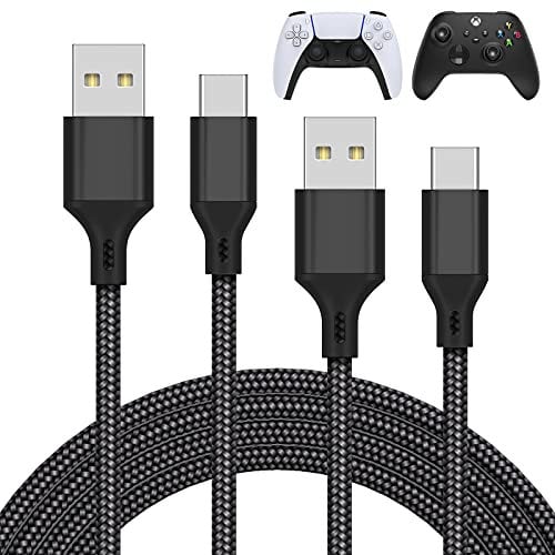 MENEEA 2 Pack Câble Chargeur 3M pour PS5/PS5 Pro Manette/pour Xbox Serie X/Xbox Serie S Manette/pour Nintendo Switch Manette, Remplacement USB Cordon Nylon Tressé Type-C Ports Accessoires,Noir