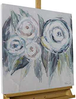 KunstLoft Leinwandbild | 100% HANDGEMALT | 60x60cm | Gemälde 'Erinnerungen an Dich' | Rosen | Blau | Wandbild Wohnzimmer