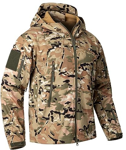 CARWORNIC Herren Camo Ruhige Jagdjacke Wasserdicht Softshell Fleece Gefüttert Camouflage Outdoor Wandern Angeln Mantel, CP, XL