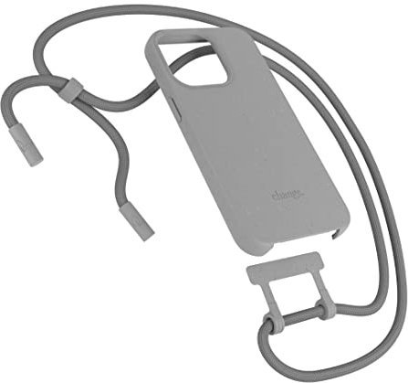 Woodcessories - Nachhaltige Handykette abnehmbar kompatibel mit iPhone 13 Pro Max Hülle mit Band grau - biologisch abbaubar