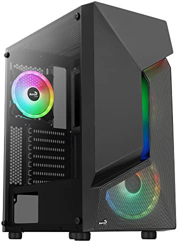 AeroCool SCAPEBKV3, Gaming-Gehäuse, ATX, RGB-LED-Front, gehärtetes Glas, 3x ARGB-Lüfter, Schwarz, One size