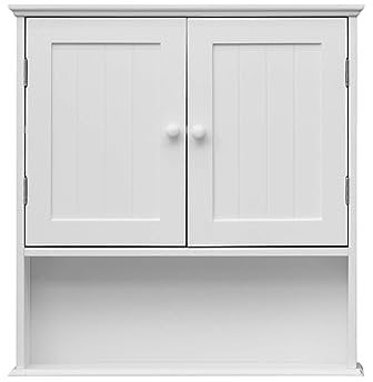 Rebecca Mobili Pensile Bagno, Armadietto A Muro Bagno, Mdf, Bianco, 2 Ante 1 Ripiano, Da appendere, Porta Farmaci Trucchi - Misure: 58 x 56 x 12 cm (HxLxP) - Art. RE6679