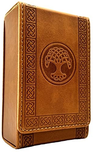 Luck Lab Tarotkartenetui aus Leder, Braun – für die meisten Tarotkarten in Standardgröße (passend für Deckgröße mit einer Box von 4,875 x 2,875 x 1,25) – Baum des Lebens Design