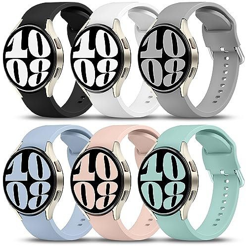 6 Stück Galaxy Watch Armband - Kompatibel Mit Samsung Watch 5 Pro 45mm, 6 Classic 43mm 47mm, 4 Classic 42mm 46mm - Weich Silikon Sport Armbänder Verstellbar für 7/6/5/4 40mm 44mm