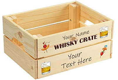 Personalised Whiskey Crate Gift Box - Rustic Wooden Pine Storage Bottle Boxes with Handles - Treat Hamper for Him Her - Drinks Accessories Home Bars Pubs - Gifts for Whiskey Lovers - WC-Whisk