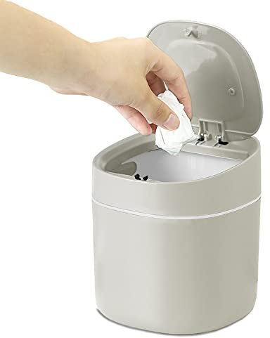 Papelera de Mesa, Portátil Papelera con Tapa,Papelera Oficina Pequeña, para Baño, Cocina, Bar, 4 L, Gris
