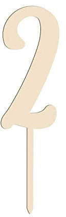 Alsino Cake Topper Zahlen Holz 0-9 Geburtstag Tortendeko Kuchenstecker Cupcake - Höhe ca. 20 cm inkl. Stecker, feinste Gravur, Zahl 2