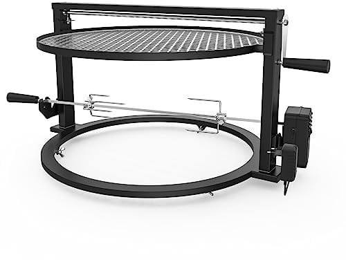 onlyfire Santa Maria Barbecue Attachment Skewer Set for Solo Stove Yukon 27 Fire Pit, Rotisserie with Motor, 2 Meat Needles and Adjustable Cooking Grate