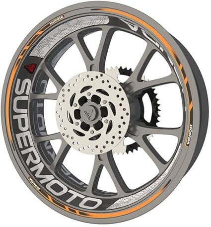 Komplettes Set Felgenrandaufkleber für Honda Supermoto Motorrad Premium Qualität (Aufkleber für beide Felgen) (Orange)