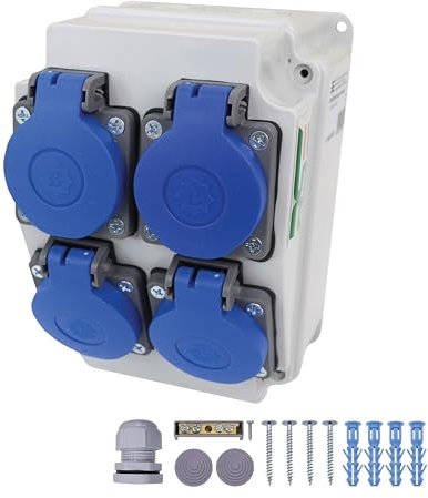 RSE RS KOMBI Baustromverteiler CEE Kraftstrom Wandverteiler Strom Verteiler, 4x230V, Kunststoff, Blau