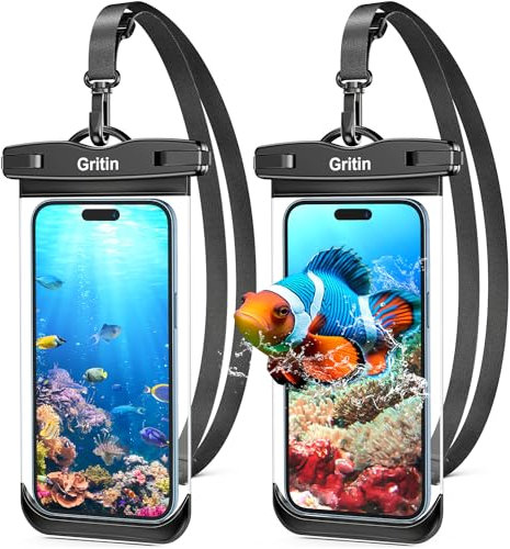 Gritin Waterproof Phone Pouch, 2 Pack IPX8 Universal Waterproof Phone Case for Swimming, Adjustable Lanyard Underwater Dry Bag for iPhone 16 15 14 13 12,Galaxy and Other Smartphones up to 7.2 Black