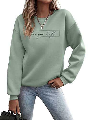 Minetom Pullover Damen Sweatshirt Briefe Drucken Langarm Rundhals Pulli Herbst Winter Frauen Buchstaben Druck Locker Casual Oberteil Sport Streetwear Sweatshirts ohne Kapuze Bluse Tops C Grün M