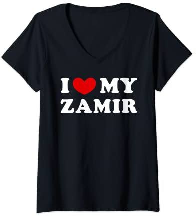 I Love My Zamir, Amo Il Mio Zamir Maglietta con Collo a V