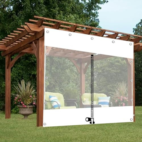 Pxzybd wasserdichte Durchsichtige Planenvorhänge Mit Reißverschluss,Weißer Transparenter Plane Seitenteil,Trennvorhänge Für Pergola,Veranda,Pavillon,PVC Abdeckplanen Mit Ösen,W×H-2.6×2m(8.5 * 6.6ft)
