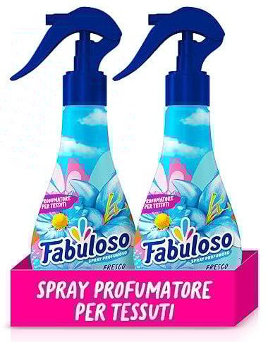 Fabuloso Spray Profumatore per Tessuti Fresco Mattino 2x250ml, Profumatore per Tessuti, Rinfresca i Capi, Spruzzo Sottile e Uniforme, Utilizzabile su Capi e Tessuti Bagnati