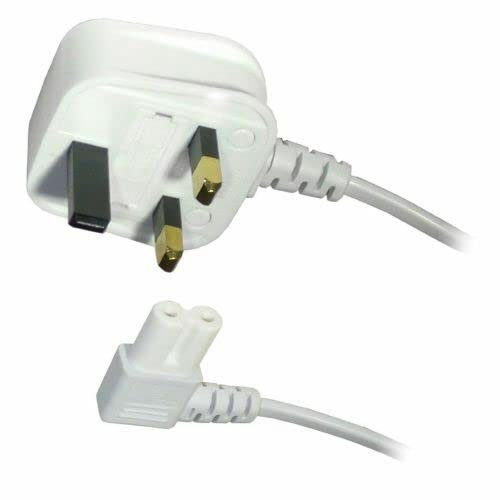 Mr. Gadget's Solutions RIGHT ANGLE FIGURE-8 3m MAINS CABLE white/POWER UK LEAD PLUG CORD FIG IEC C7
