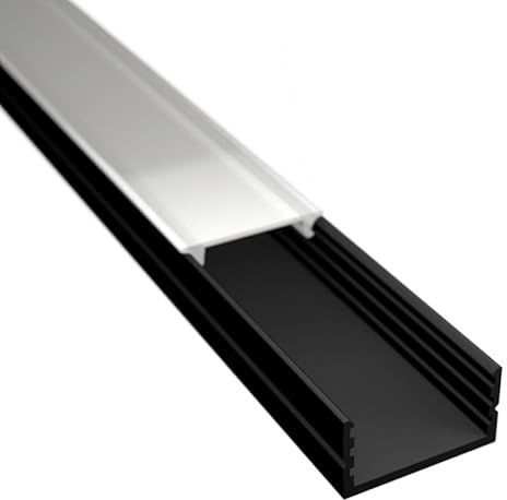 2m LED Profil AUFBAU-17 Flach Schwarz für LED Streifen, LED Bänder bis max. 17mm mit Abdeckung (2m Schwarz, Abdeckung Matt)