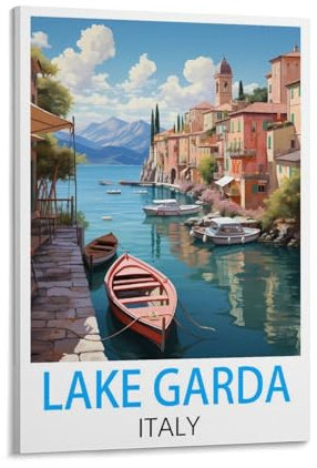 Poster auf Leinwand, Motiv: Gardasee, Italien, Vintage, 40 x 60 cm, Kunstdruck auf Leinwand, modernes Familienschlafzimmer-Dekor