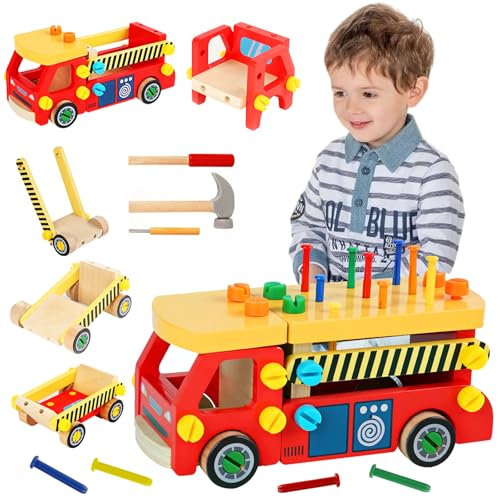 Kihhvlo Caja Herramientas Juguetes, Caja Manualidades Herramientas Bricolaje Juegos Educativos Niños 2 3 4Años Montessori, Juegos de Construcción de Madera, Educativos Regalo Niño Niña
