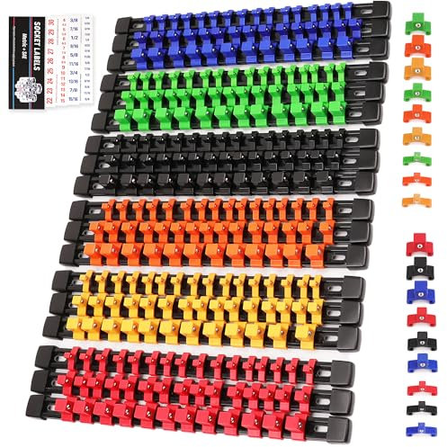 SWANLAKE Socket Organizer Set 18-Piece, 1/4-Inch x 96 Clips, 3/8-Inch x 90 Clips, 1/2-Inch x 72 Clip, Socket Organizer for Tool Box Drawer, Drive Socket Trays, Socket Holder Clip Rail