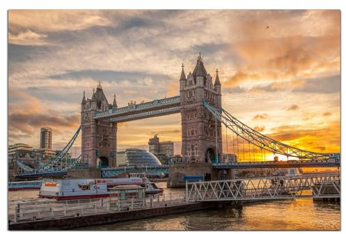 Wallario wasserfestes Poster selbstklebend 61 x 91,5 cm, Tower Bridge - London bei Sonnenuntergang, Badezimmerposter Spritzschutz mit Hochglanzoberfläche in Glasoptik