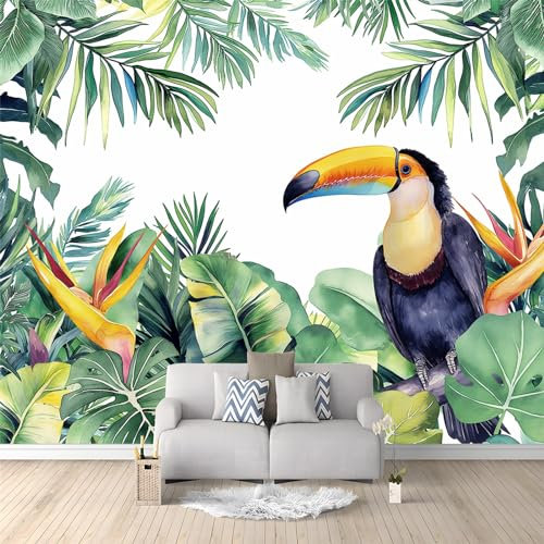 Panorama-Art Fototapete Tropische Pflanzen und Vögel 250 x 175cm Vlies Tapeten Teenager Moderne Wandtapete Wohnzimmer Schlafzimmer UV-Schutz
