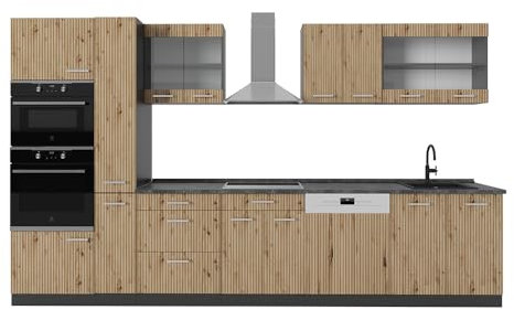 Vicco Küchenzeile R-Line, Artisan Eiche/Anthrazit, 350 cm mit Hochschrank, AP Anthrazit
