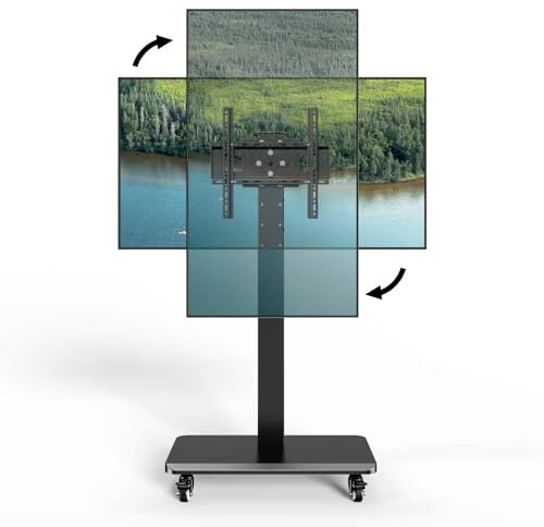 Mobile TV Cart with Wheels.Rolling TV Stand for 32 to 65 Inch Flat Panel Screens,Portrait to Landscape,Height Adjustable Portable TV Stand Holds Up to 100lbs,Max VESA 400x400mm (Black)