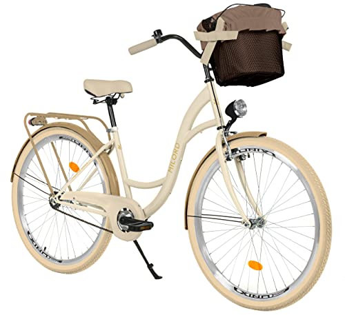 Balticuz OU Komfort Fahrrad mit Korb, Damenfahrrad, Citybike, 28 Zoll, Creme-Beige, 1-Gang