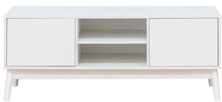 Rebecca Mobili Mobile Porta Tv, Credenza Bassa per Salotto, Bianco, Truciolato Nobilitato, con 2 Ante e 2 Ripiani, con Foro Passacavi - Misure HxLxP: 48 x 120 x 39,5 cm - Art. RE7066