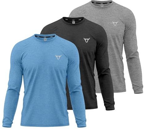 Mens Pack of 3 T Shirt Light Weight Quick Dry Soft Moisture Wicking Active Athletic Plain Full Sleeve Shirts Workout Top