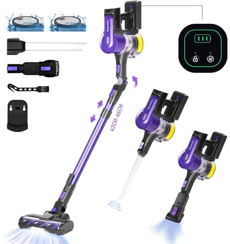 Grenintol Aspiradora sin Cable 38KPa/500W, Aspirador Vertical tiempo de funcionamiento hasta 35 minutos, aspirador con pantalla LED y cepillos antienredos para suelos duros/alfombras/pelos de animales