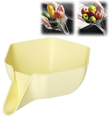 GmwyCzV Cestino Di Drenaggio Multifunzionale, Giallo Crema Drain Basket, Rimovibile Cestello di Drenaggio, Grande Capacità Cestello di Scarico in Plastica, Scolaverdure Per Frutta Verdura
