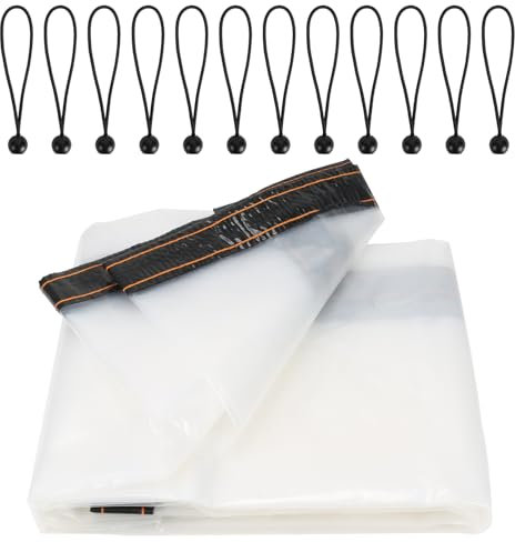 Luabue 3M X 3M Clear Tarpaulin Waterproof Heavy Duty Transparent Tarpaulin with Eyelets Plastic Tarp Cover Sheet with 12Pcs Bungees Ball Cord for Greenhouse Garden Furniture Shed Camping Chicken Shed