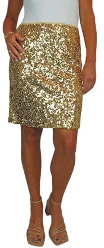 Paulo Due Women's Elastic Waist Sequin Mini Skirt Gold 8-18 (16-18) L