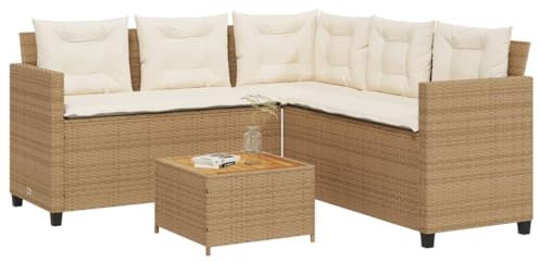 Gartenmöbel Sets Gartensofa mit Tisch und Kissen L-Form Beige Poly Rattan
