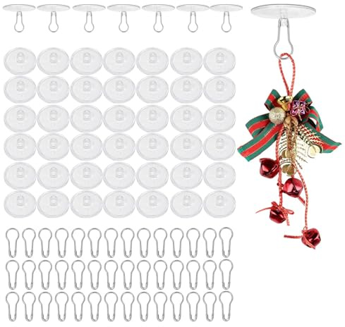 LANGNIDORIS 50 Stück 30MM Transparente Deckenhaken Selbstklebend, Deckenhaken Ohne Bohren, klebehaken decke mit 50 PCS Eisenklammern, für Weihnachten, Halloween Dekorationen