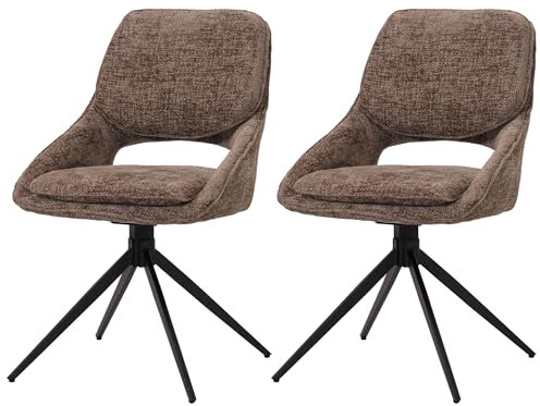 Mendler 2er-Set Esszimmerstuhl HWC-N73, Küchenstuhl, drehbar Auto-Return, Stoff/Textil Chenille (490g/m²) Öko-Tex - braun
