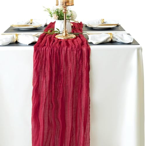 Boho Gaze Staubiger Käse-Seidentuch-Tischläufer, Chiffon-Tischläufer, Boho-Tischdecke, für Hochzeit, festliche Dekorationen und große Partys, 90 x 300 cm, Weinrot