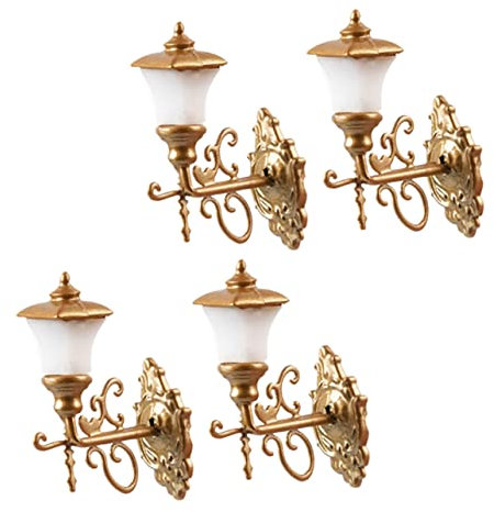 Veemoon 4stücke Mini Wandleuchten Goldfarben Warmweiß Detailgetreue Miniatur Wandlampen Für Sandtisch Dioramen Stilvolle Kleine Landschaftsbeleuchtung Fürs Modellbau-deko