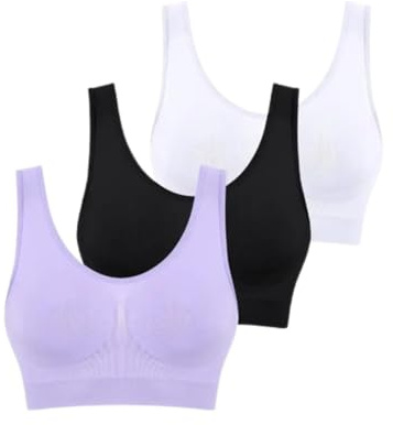 Boolavard 3-teiliges Set Nahtlose BHS für Damen Bügelloser Büstenhalter Crop Top Weiche Sport-Tank-BHS Damen Dessous Weste