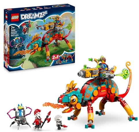 LEGO DREAMZzz Mateos Feuer-Chamäleon - Tierfigur, die Sich in EIN Spielzeug Jet & Mech oder einen Wächter verwandelt - Bauset für Mädchen und Jungen ab 7 Jahren inkl. 2 Minifiguren - Geschenk 71492