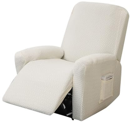 OUGPIU 4-Teilig All-Inclusive Sesselbezug,Sesselschoner für Fernsehsessel,Stretchhusse für Relaxsessel, Sesselschoner für Relaxsessel,Stretch Sessel Überzug mit Taschen (Beige)