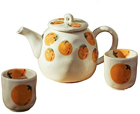 5-teiliges Teeservice aus Keramik im japanischen Stil mit Teekanne und Teetasse, Bedruckt, Retro-Keramik-Teeservice