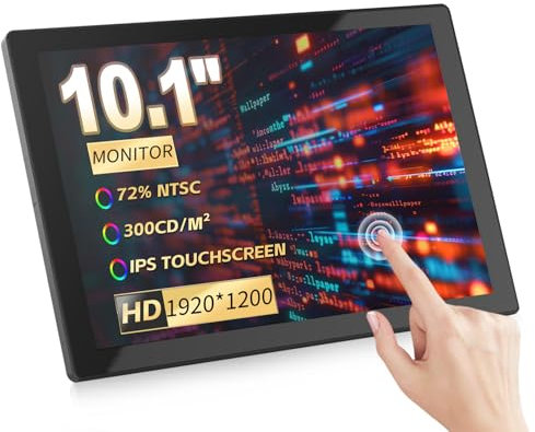 Missun Monitor touch screen da 10,1 pollici, 60 Hz, portatile 1920 x 1200, monitor IPS, supporta il contrasto standard dello schermo VESA 16:10, compatibile con Ras Pi 5/4B/4/3/2 Windows 10/8/7