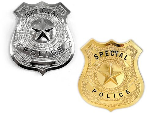 SAIIURV 2 Piezas Placa de Policia Pin Policia, Placa Policia Juguete Juego de Policía para Niños Adultos Mujeres, Disfraz de Policía de Juguete Accesorios para Carnaval Halloween Fiesta