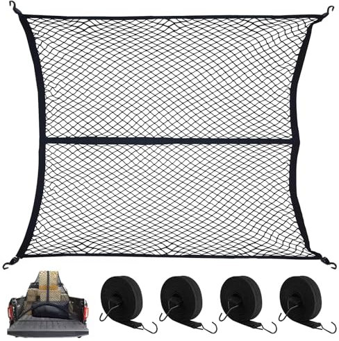 Red de Carga Altamente Elástica, 1,2 x 1 m, Extensible hasta 2,1 m x 2,1 m (Una Capa), con 4 Correas de Sujeción, Red de Carga para Camión, Cargas Ligeras diarias de Camion