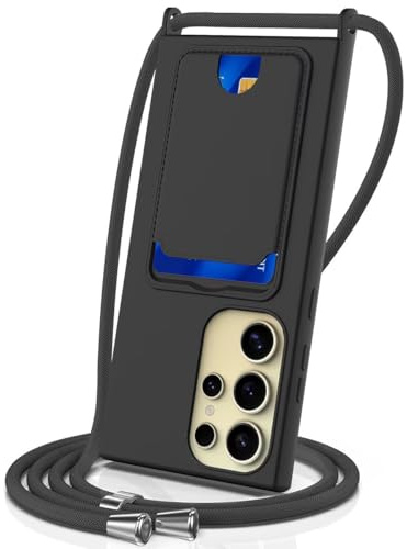 xinyunew Handykette für Samsung Galaxy S23 Ultra Hülle mit Band, Handyhülle mit Schnur zum Umhängen, Silikonhülle mit Band [verstellbar] [abnehmbar] Halskettenhülle mit Karteninhaber,Schwarz